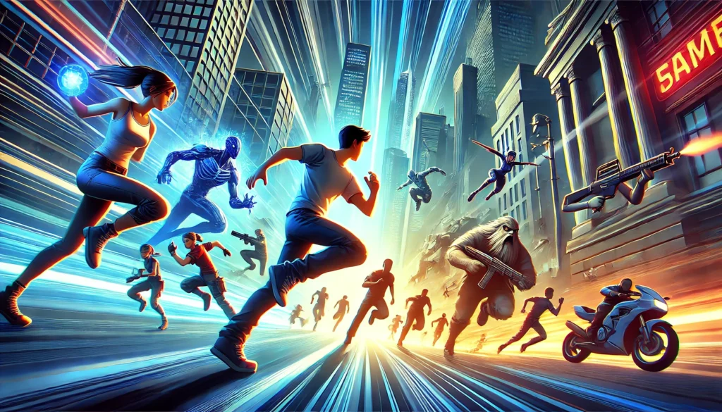 running, jumping, and ba