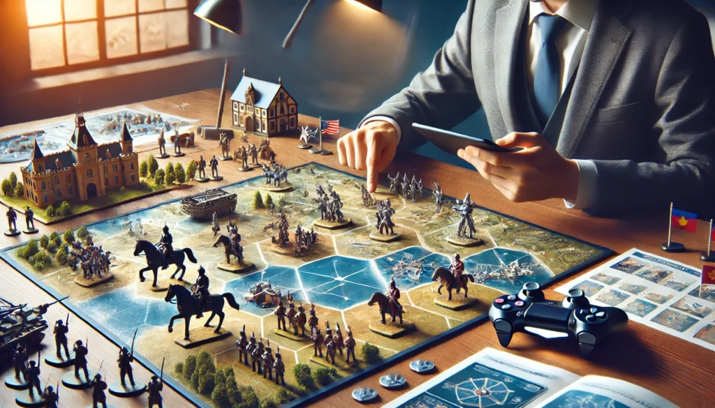 DALL·E 2025-04-08 19.48.36 - A strategic and intense scene from an unblocked strategy game, featuring a player managing armies, controlling territories, or engaging in resource ma